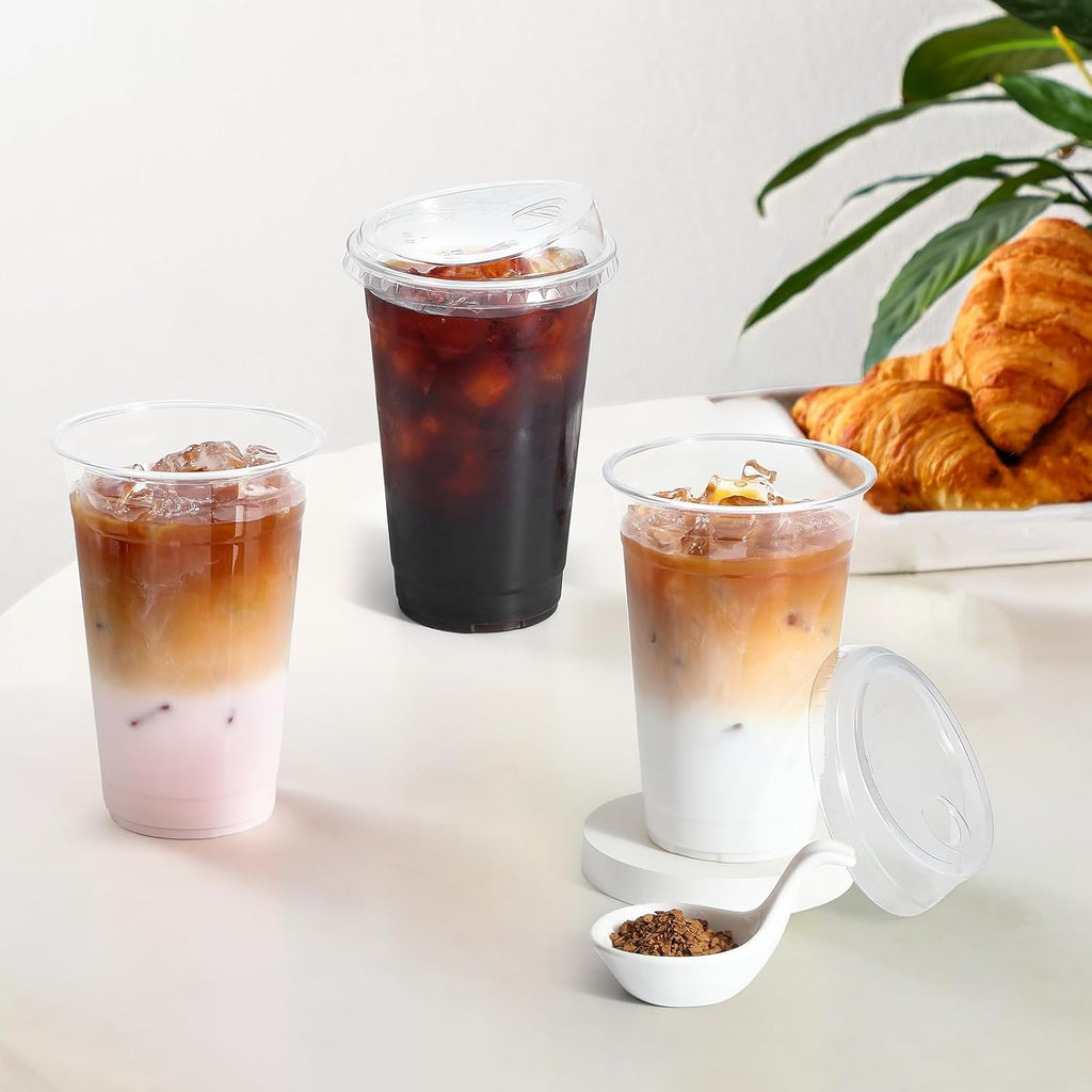 100 Pack 16 oz Plastic Cups with Strawless Sip Lids