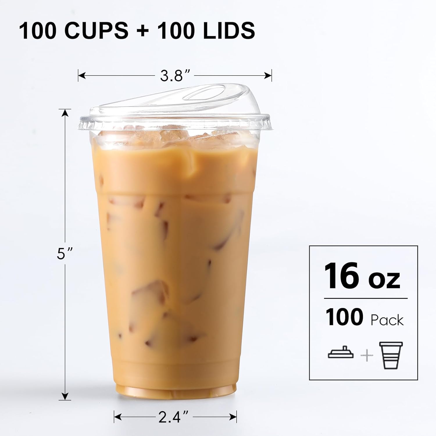 100 Pack 16 oz Plastic Cups with Strawless Sip Lids