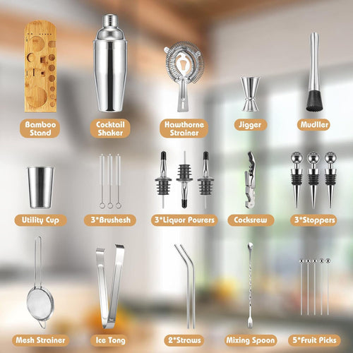 26-Piece Cocktail Shaker Set with Bamboo Stand 🍸