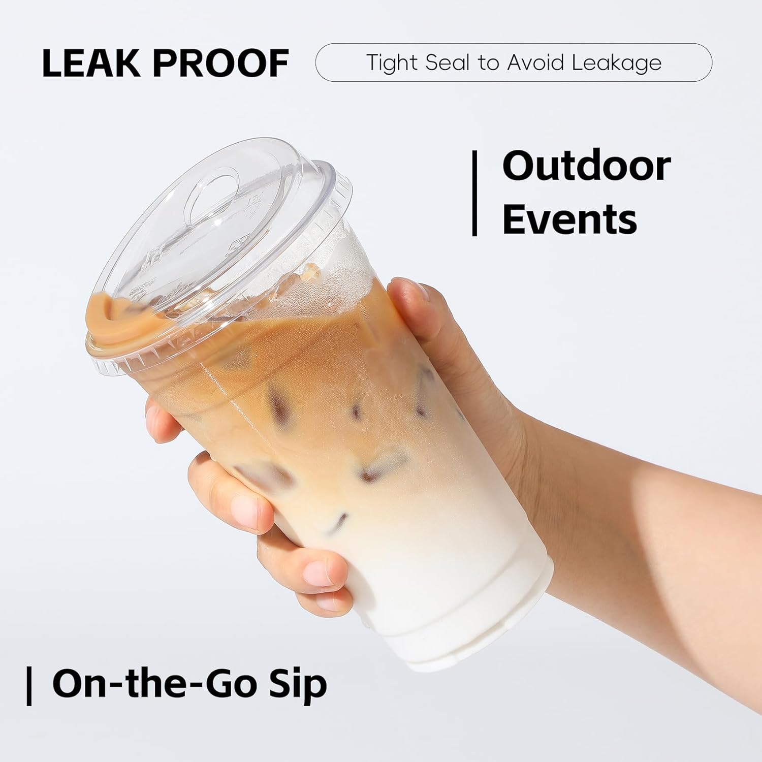 100 Pack 16 oz Plastic Cups with Strawless Sip Lids