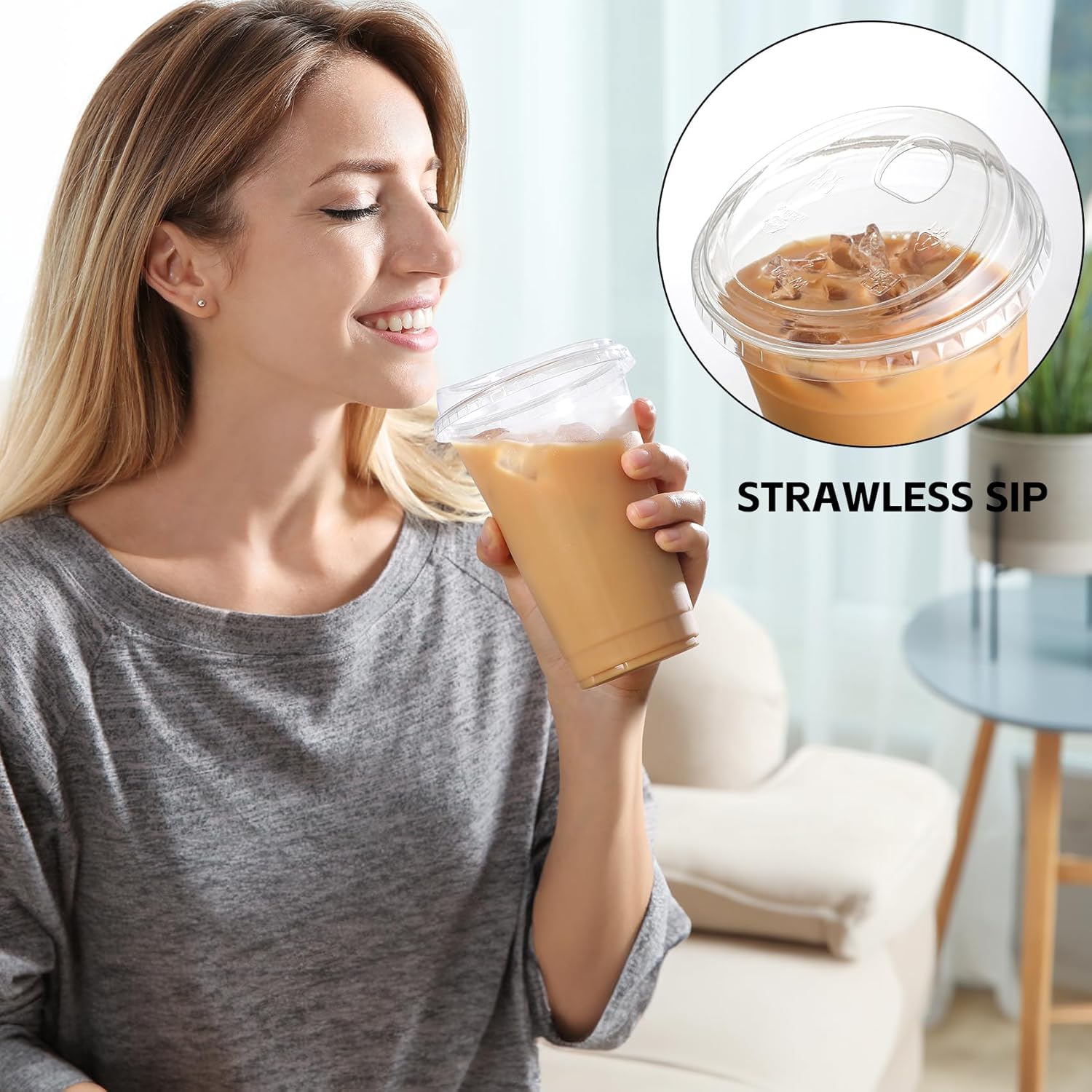 100 Pack 16 oz Plastic Cups with Strawless Sip Lids