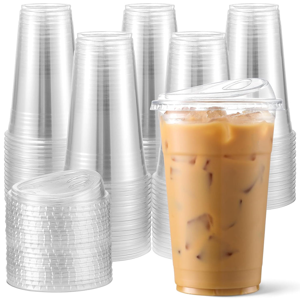 100 Pack 16 oz Plastic Cups with Strawless Sip Lids