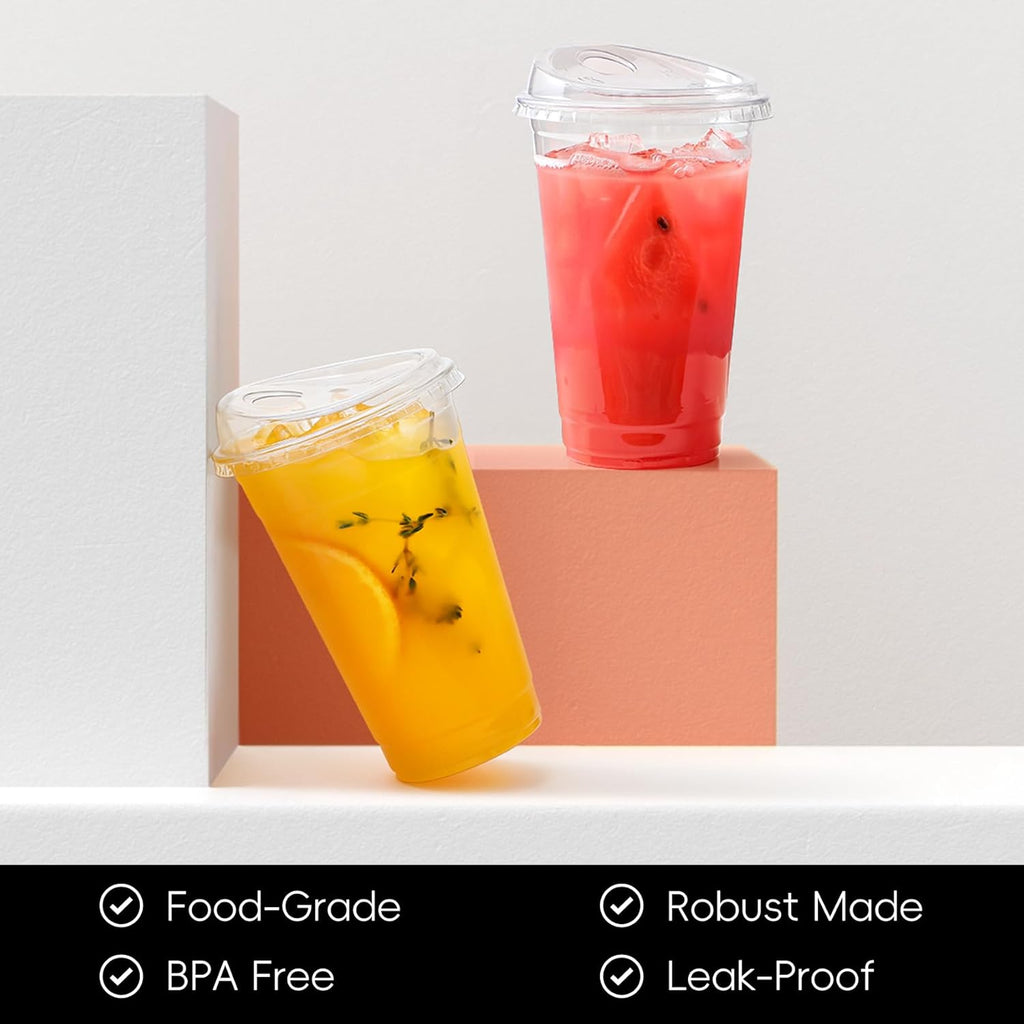 100 Pack 16 oz Plastic Cups with Strawless Sip Lids