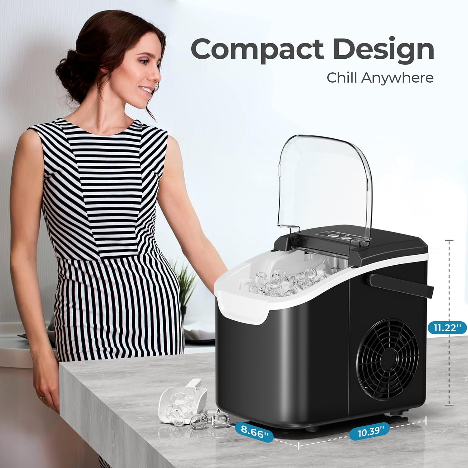 Countertop Ice Maker Machine – 26lb/Day, 2 Sizes of Ice Cubes ❄️