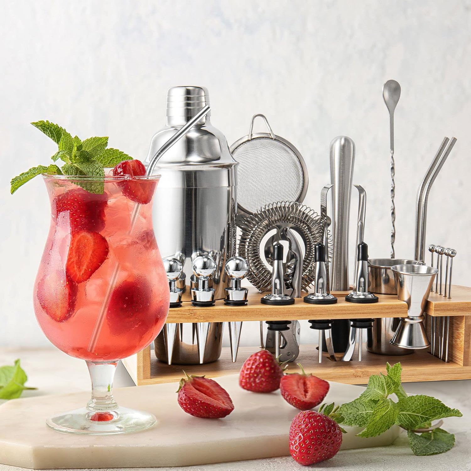 26-Piece Cocktail Shaker Set with Bamboo Stand 🍸