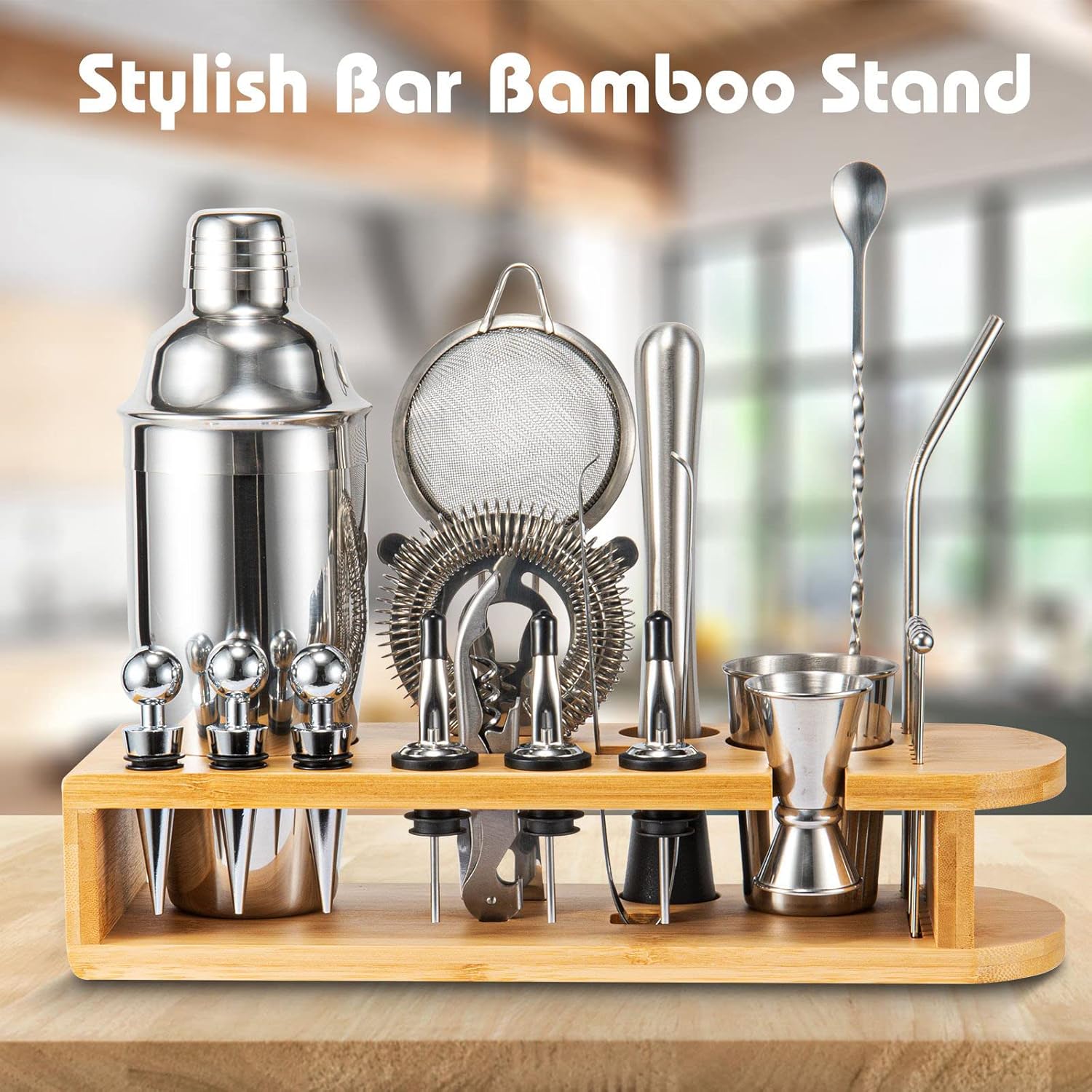26-Piece Cocktail Shaker Set with Bamboo Stand 🍸